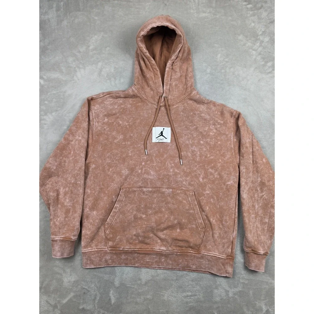 Jordan Essentials Flight Hoodie Mens L Mineral Clay Acid Wash Fleece DR3087-215